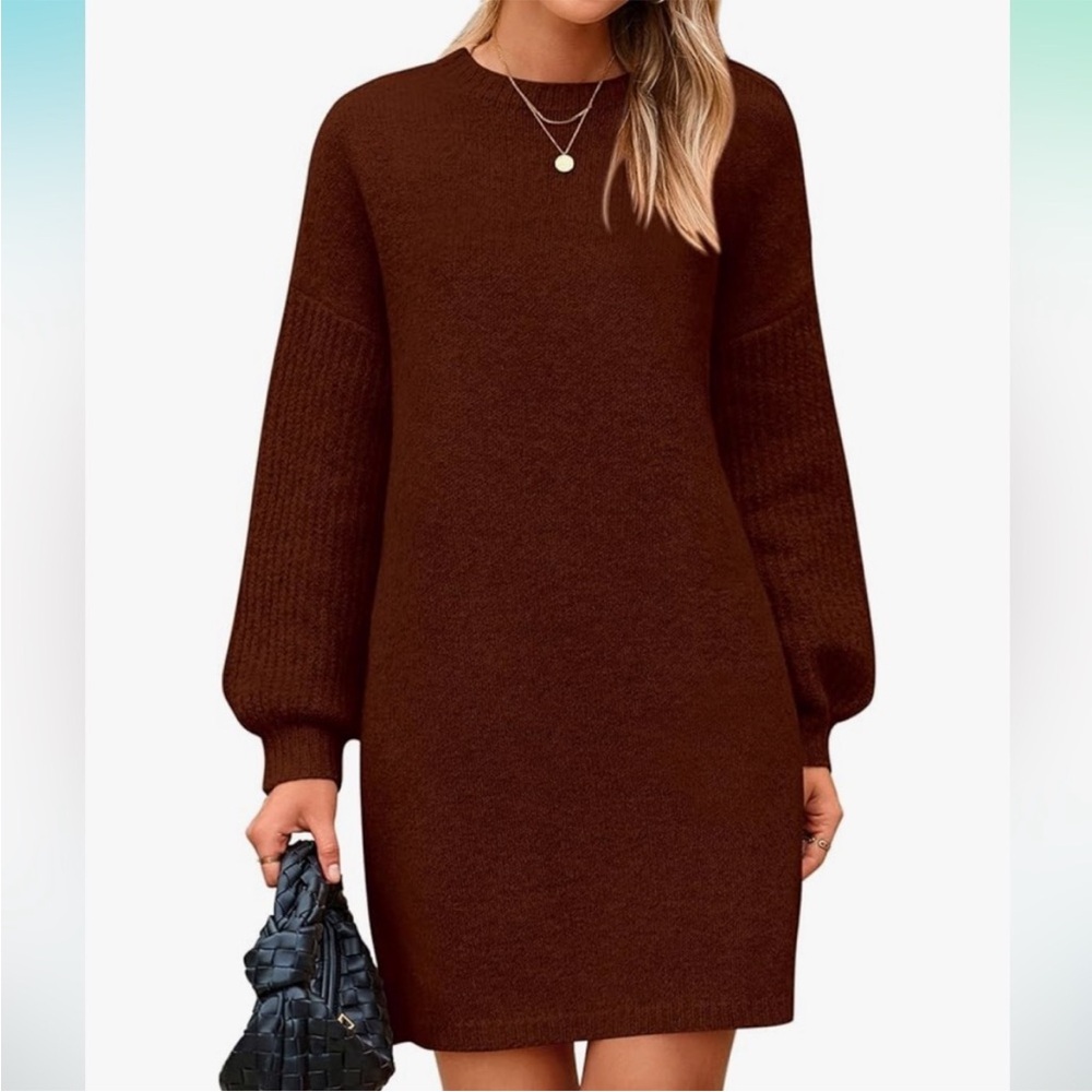 Women's Long Sleeve Knit Sweater Dress - Brown